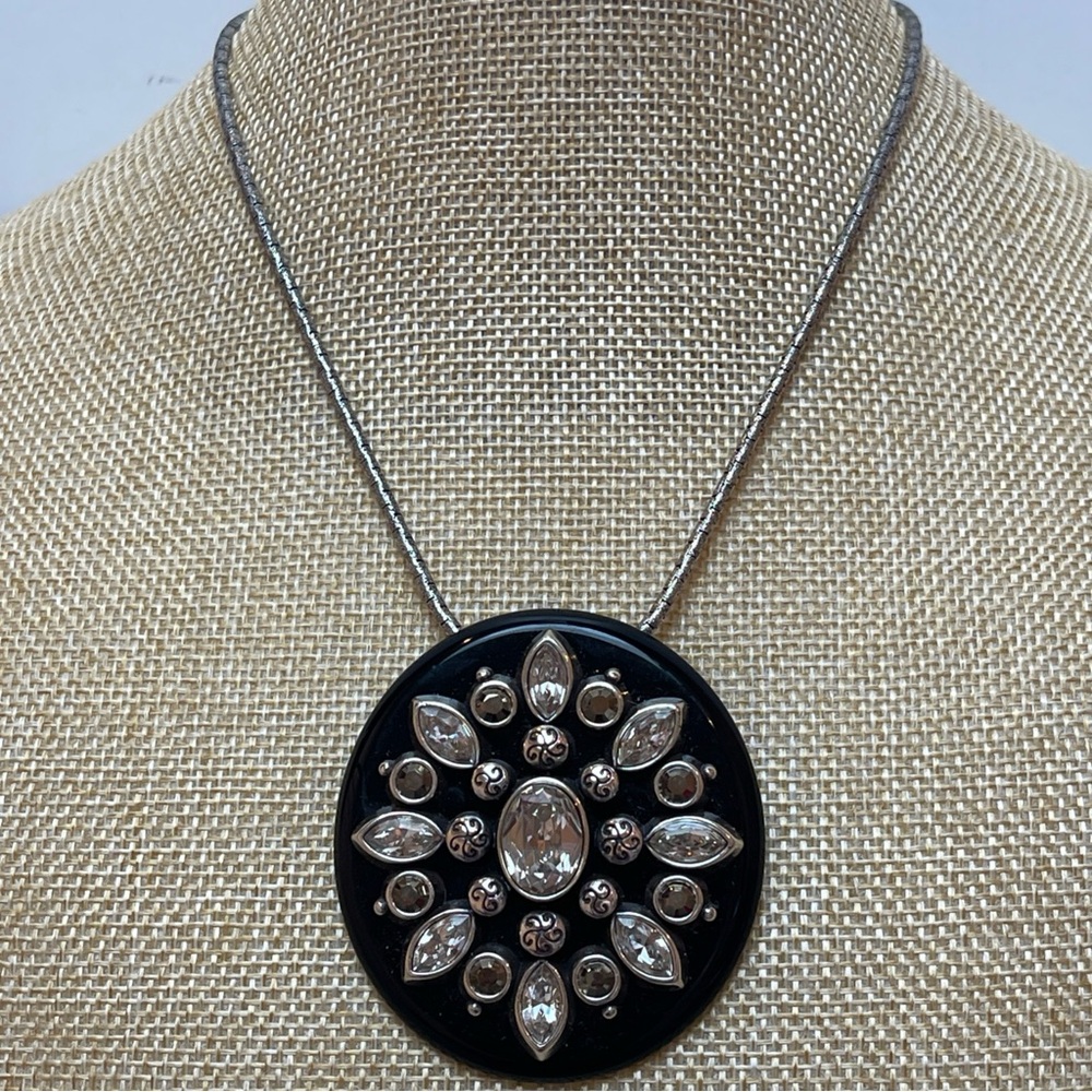 BRIGHTON Cocco's Spell Black Resin Crystal Quote Brooch Pin Pendant Necklace-EUC